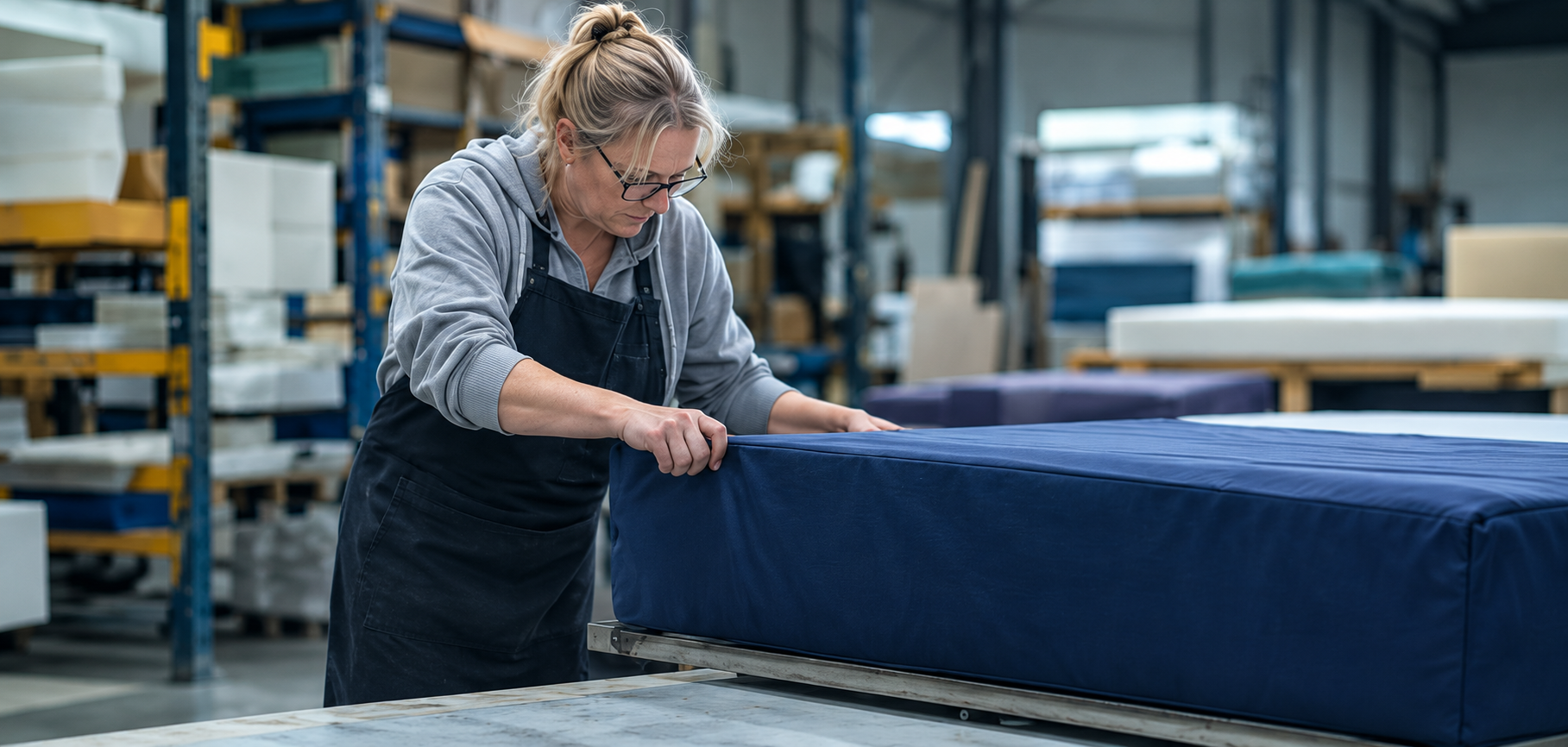 Measuring material by hand at Precision Foam